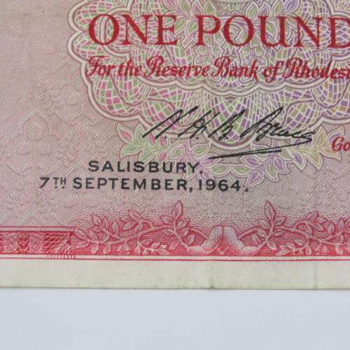 Rhodesia banknote one pound 7 September 1964 - Very Fine - with folds and creases