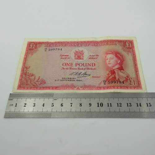Rhodesia one pound banknote 21st September 1964 - Very Fine - with folds and creases