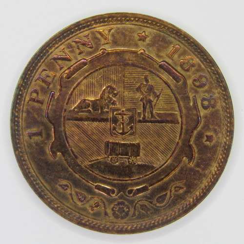 ZAR Paul Kruger 1898 penny UNC with beautiful toning