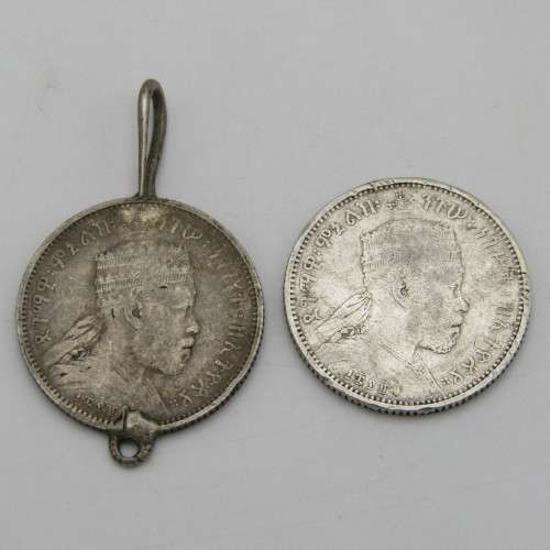 1889 (1897) 1/4 birr plus extra mounted 1/4 birr Ethiopia