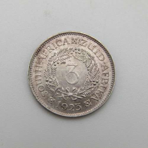 1923 South Africa tickey 3d AU+ with mint lustre