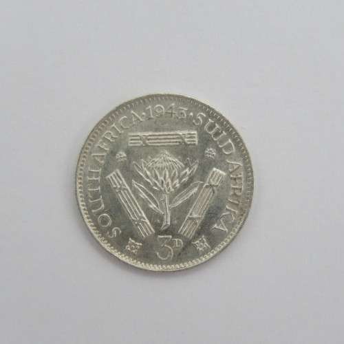 South Africa 1943 tickey 3d uncirculated with high 4