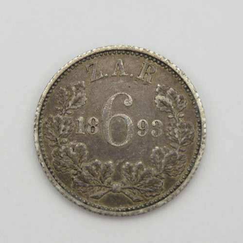 ZAR Paul Kruger 1893 six pence VF+ - hairlines visible