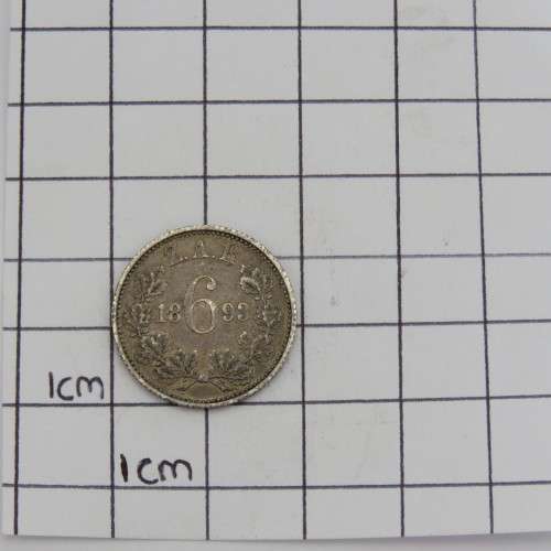 ZAR Paul Kruger 1893 six pence VF+ - hairlines visible