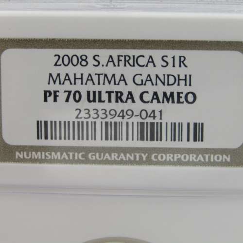 2008 RSA Mahatma Gandhi Proof silver R1 graded PF70 Ultra Cameo by NGC