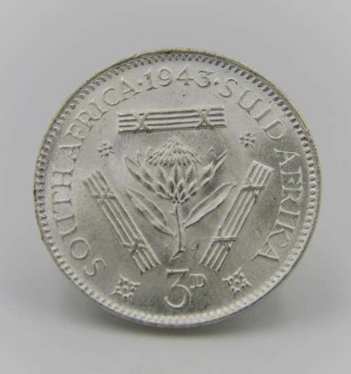 South Africa 1943 tickey 3d uncirculated