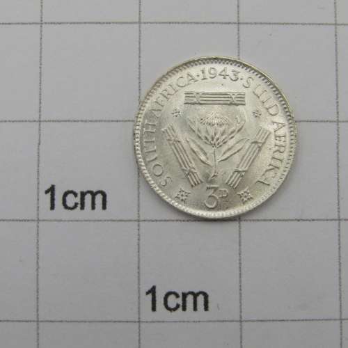 South Africa 1943 tickey 3d uncirculated