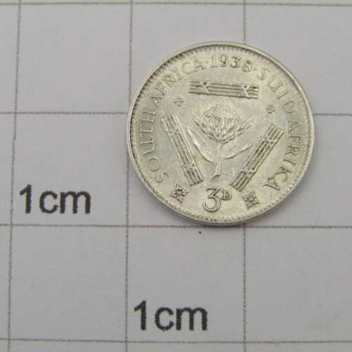 South Africa 1938 tickey 3d AU with mint lustre