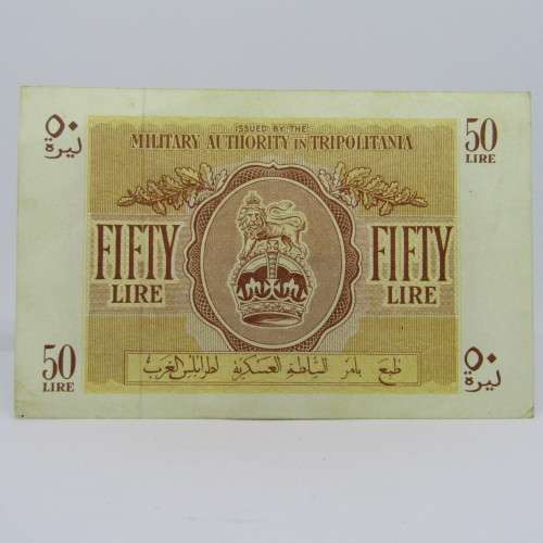 Libya British occupation WW2 50 Lire banknote 1943 AU (Military Authority Tripolitania)