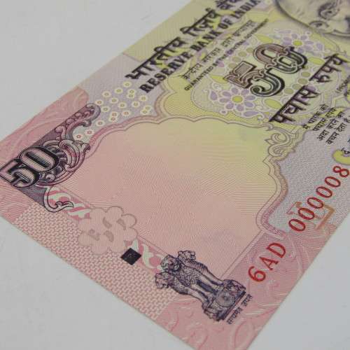 Lot of 10 x 50 Indian rupee banknotes numbers 6 AD000001 to 6AD000010