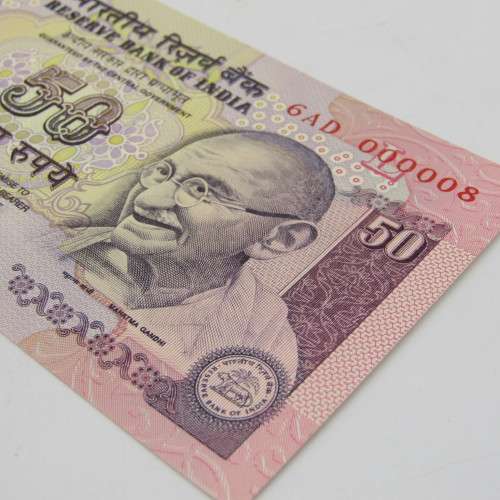 Lot of 10 x 50 Indian rupee banknotes numbers 6 AD000001 to 6AD000010