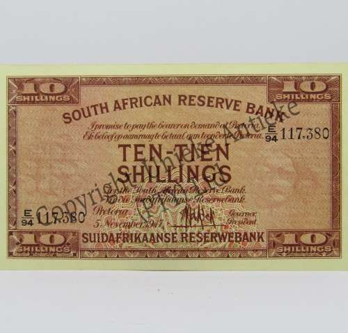 MH de Kock 1st Issue Ten shillings banknote