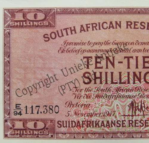 MH de Kock 1st Issue Ten shillings banknote