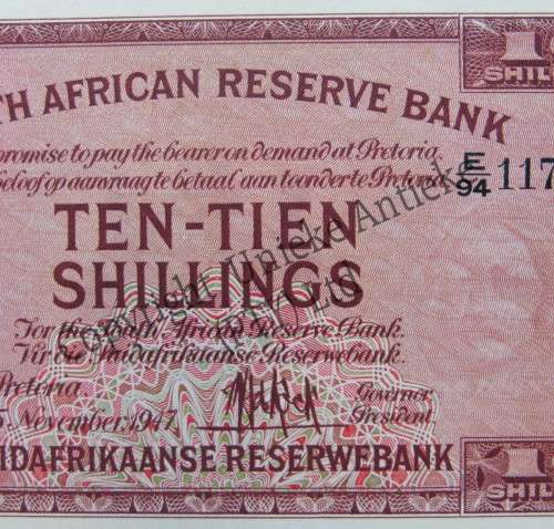 MH de Kock 1st Issue Ten shillings banknote