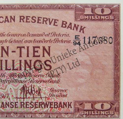 MH de Kock 1st Issue Ten shillings banknote