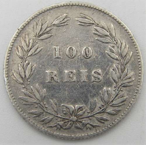 Portugal 1876 silver 100 reis VF+
