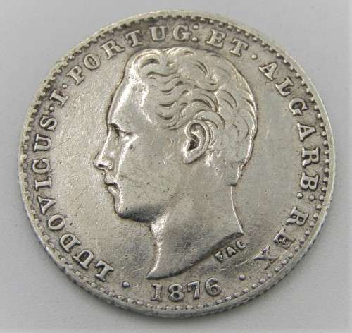 Portugal 1876 silver 100 reis VF+