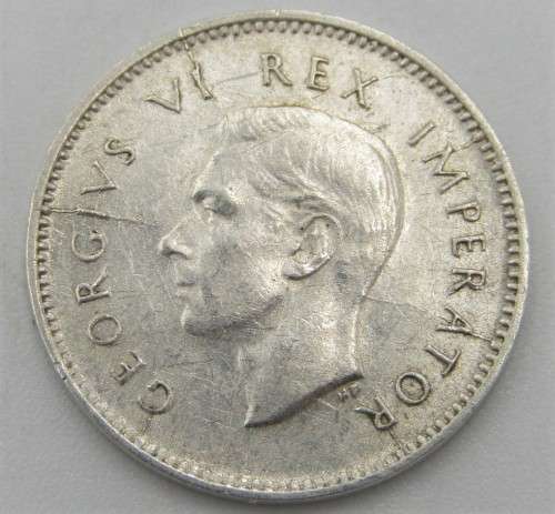 1945 South Africa 3d tickey - uncirculated with light wear