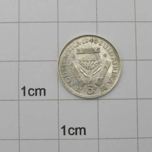 1945 South Africa 3d tickey - uncirculated with light wear