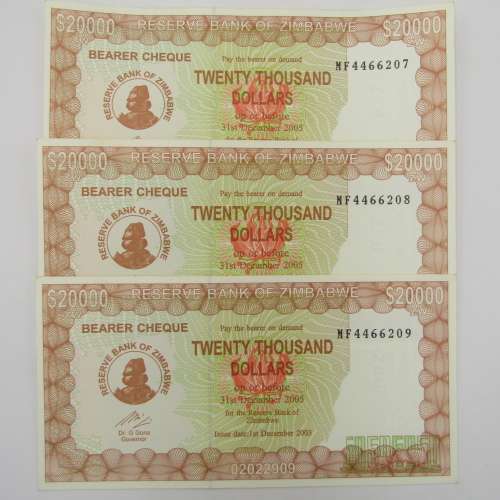 Zimbabwe $20000 bearer cheque - issued 1/12/2003