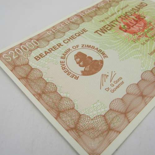 Zimbabwe $20000 bearer cheque - issued 1/12/2003