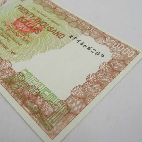 Zimbabwe $20000 bearer cheque - issued 1/12/2003