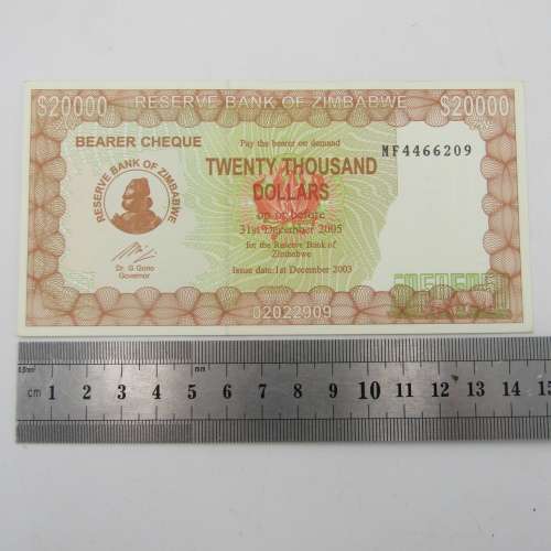 Zimbabwe $20000 bearer cheque - issued 1/12/2003