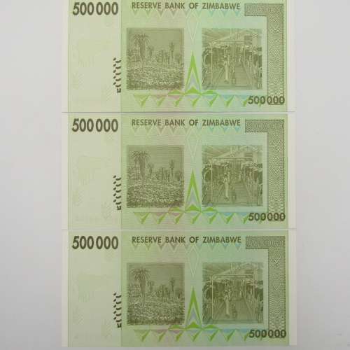 Zimbabwe Uncirculated set of 3 banknotes Five hundred thousand dollars $500 000