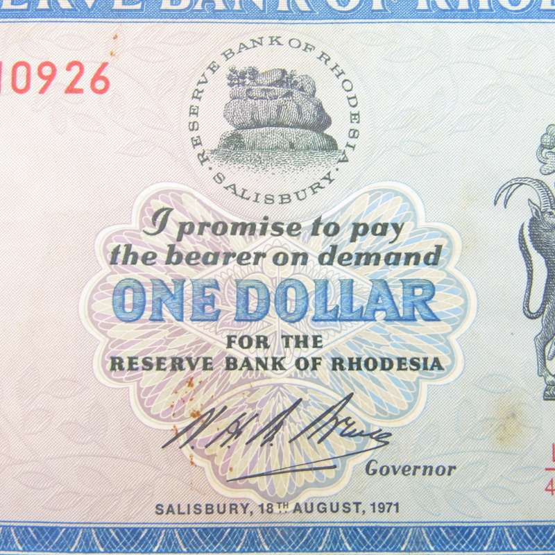 Rhodesia one dollar 18 Aug 1971 VF