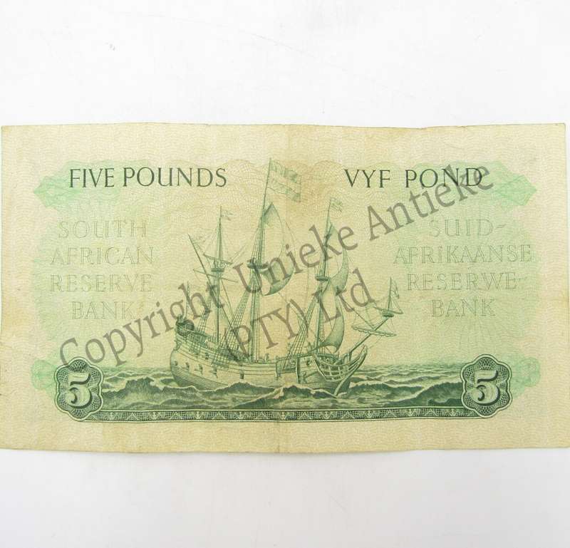 South Africa 1956 Afrikaans over English Five Pounds C48 - VF+