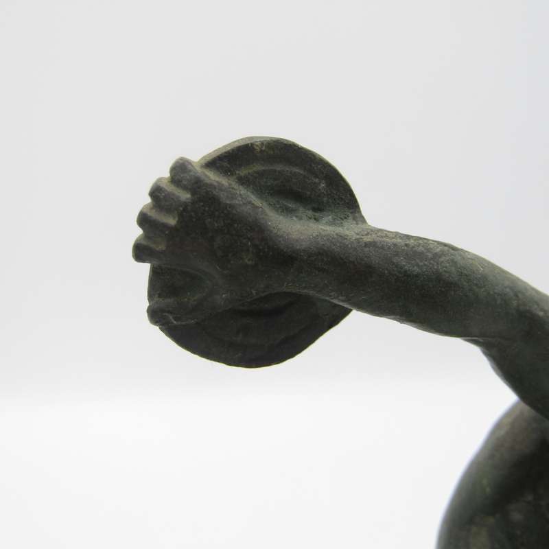 Vintage bronze discus thrower sculpture on stone base