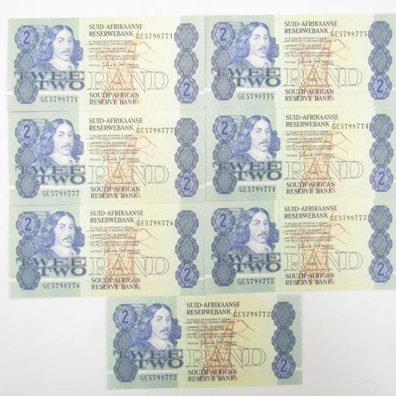 Lot of 7 Gerhard de Kock R2 banknote with consecutive numbers - 1984