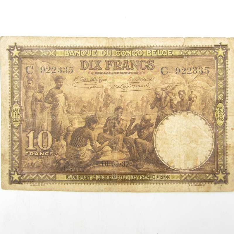 Belgian Congo 10 September 1937 - Ten Francs banknote