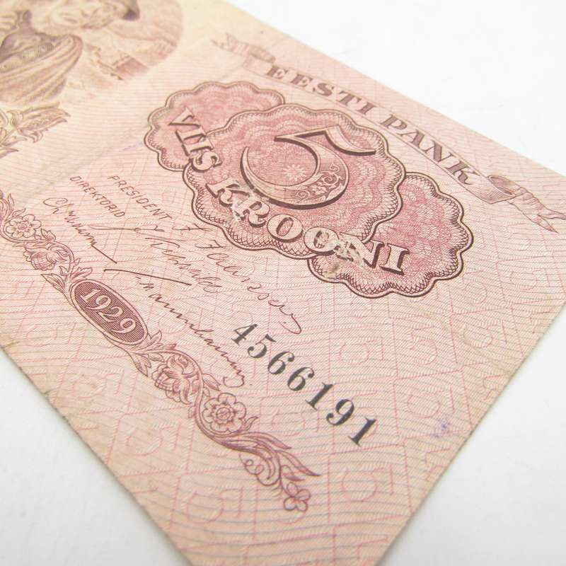 Estonia 5 Krooni banknote 1929 (pin hole & fold)