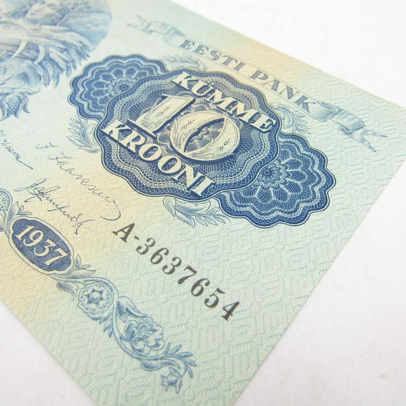 Estonia 1937 AU+ (UNC with slight fold) 10 Krooni