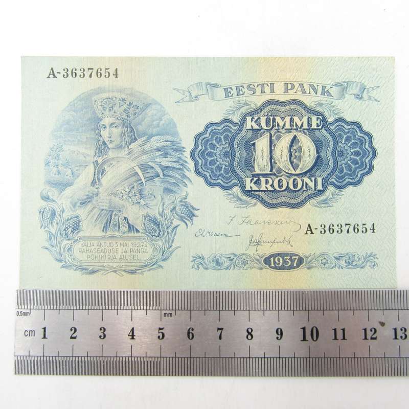 Estonia 1937 AU+ (UNC with slight fold) 10 Krooni