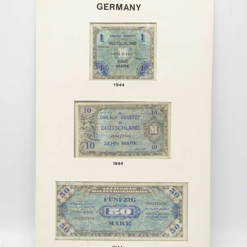 Allied Occupation of Germany - Lot of 3 banknotes in display