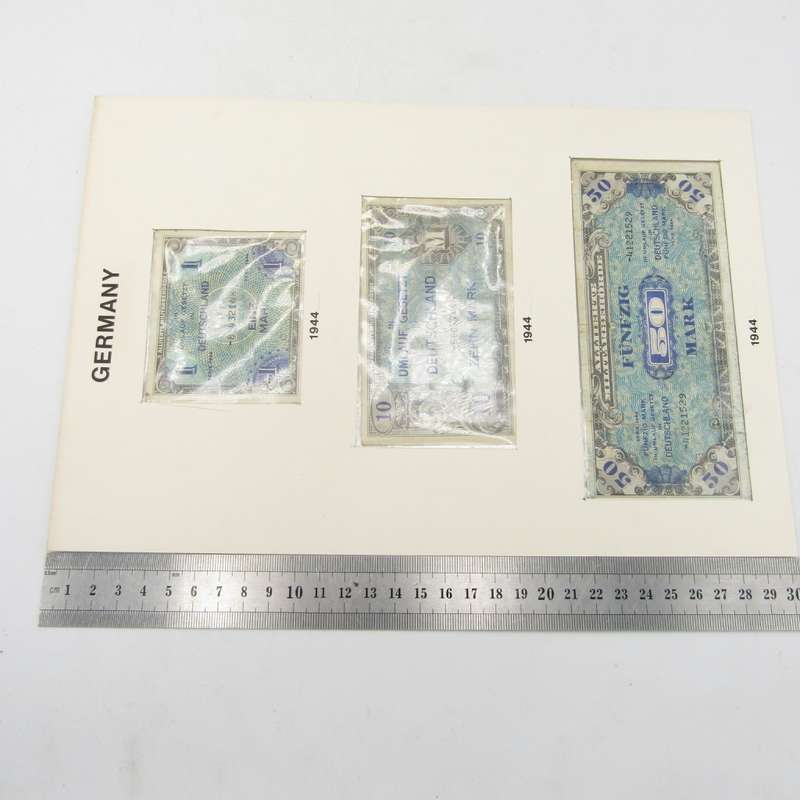 Allied Occupation of Germany - Lot of 3 banknotes in display