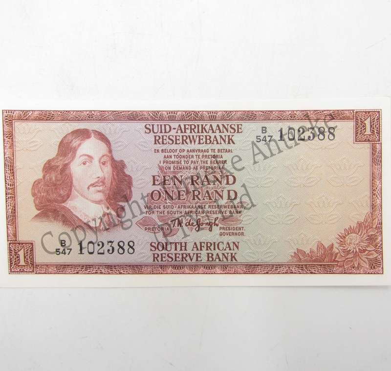 Lot of 6 x TW de Jongh uncirculated R1 banknotes with consecutive numbers