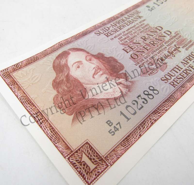 Lot of 6 x TW de Jongh uncirculated R1 banknotes with consecutive numbers