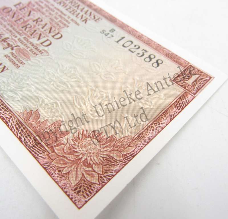 Lot of 6 x TW de Jongh uncirculated R1 banknotes with consecutive numbers