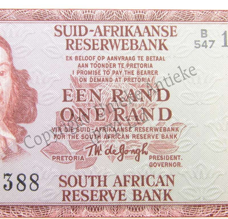 Lot of 6 x TW de Jongh uncirculated R1 banknotes with consecutive numbers
