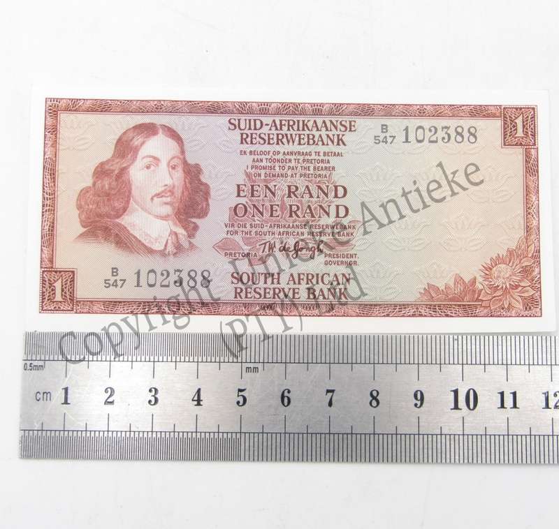 Lot of 6 x TW de Jongh uncirculated R1 banknotes with consecutive numbers