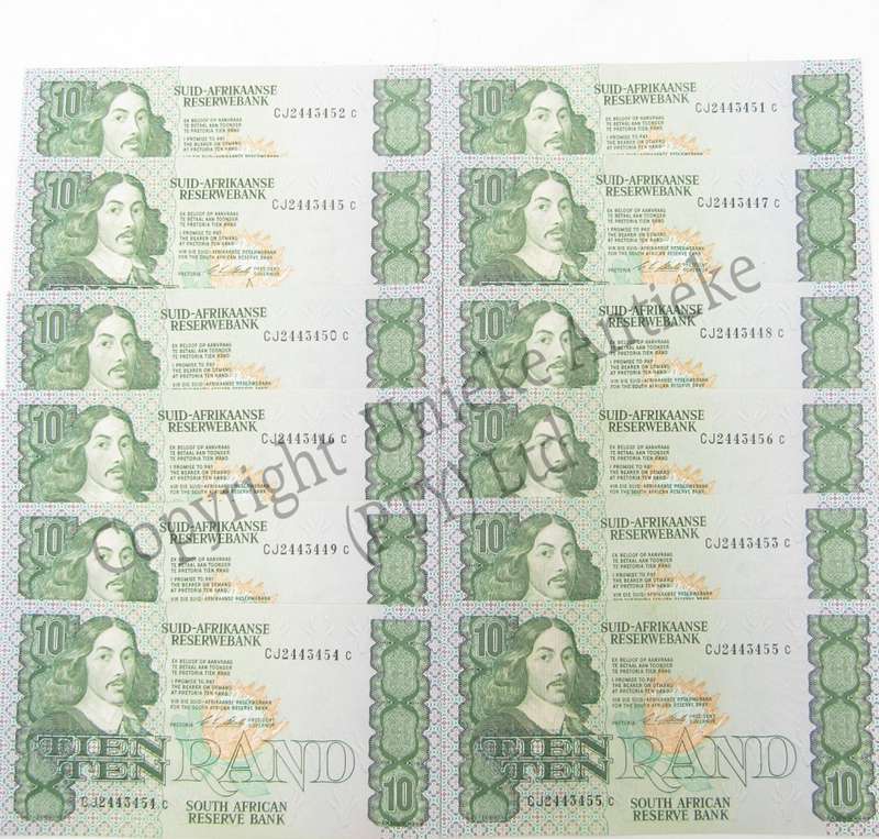 CL Stals first Issue lot of 12 x R10 notes in sequence