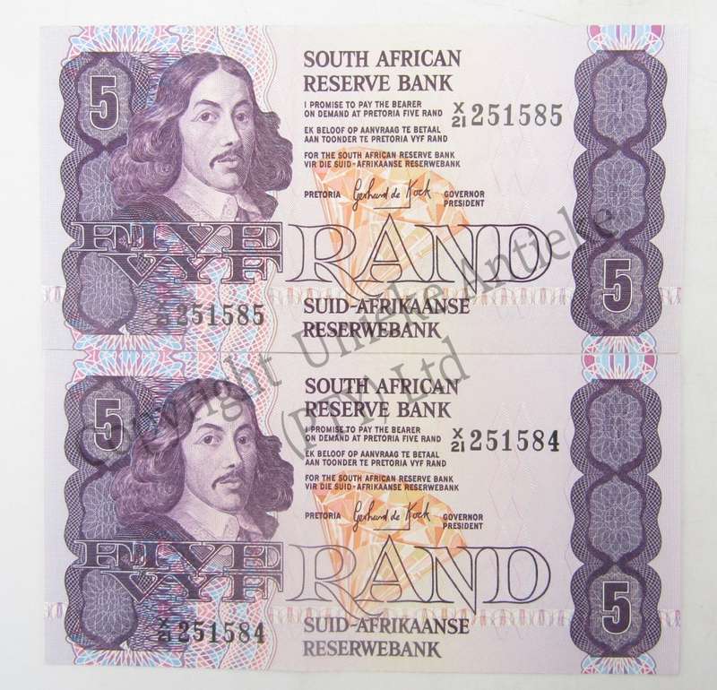 Lot of 8 GPC de Kock 3rd issue R5 notes - Replacement banknotes in sequence