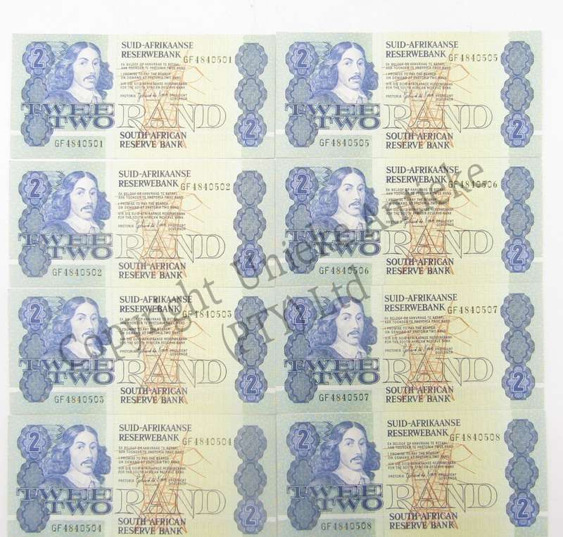 Lot of 8 x 1984 GPC de Kock R2 banknotes with consecutive numbers