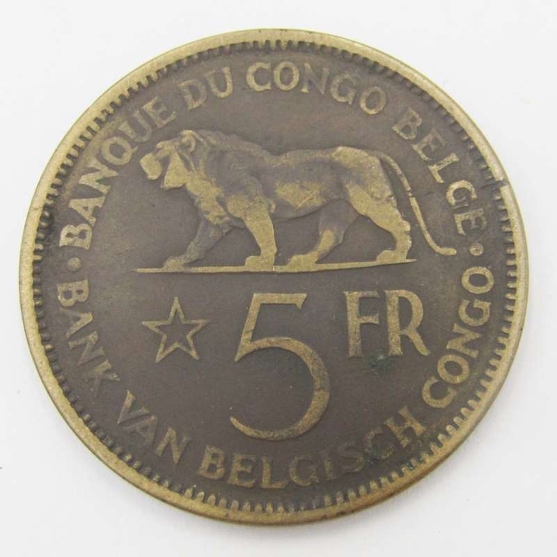 1936 Belgian Congo 5 Franc VF