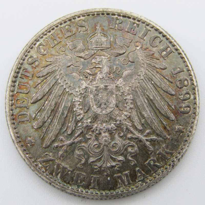 Hamburg 1899 Zwei mark AU+ or better