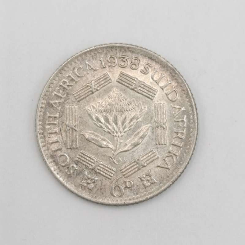 1938 SA Union silver 6d sixpence uncirculated