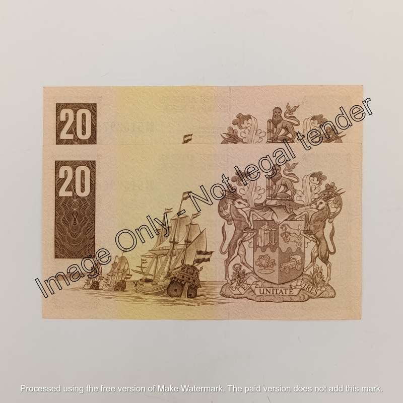 Lot of 2 GPC de Kock R20 banknotes with consecutive numbers